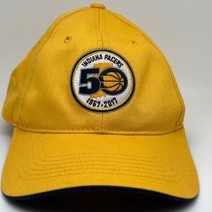 Indiana Pacers Hat NBA Basketball 50th Anniversary Logo Lucas Oil Yellow Ballcap